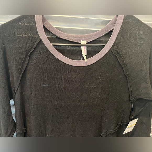 M Initmately Free People Black sheer tunic knit flow top 3/4 sleeve NEW $40 tag - Picture 7 of 11